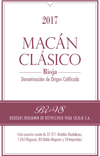 Label for Bodegas Benjamin de Rothschild & Vega Sicilia