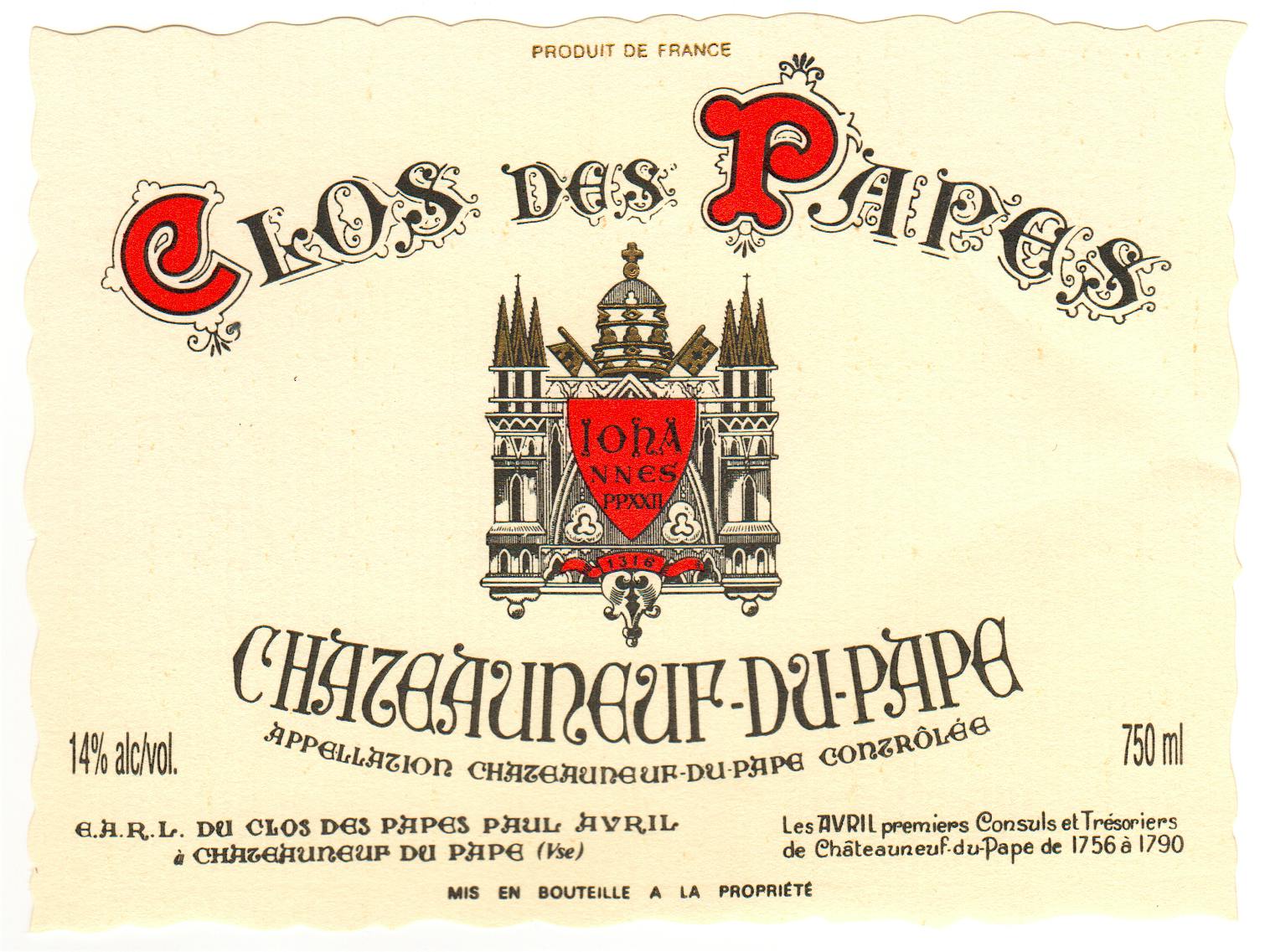 Label for Clos des Papes